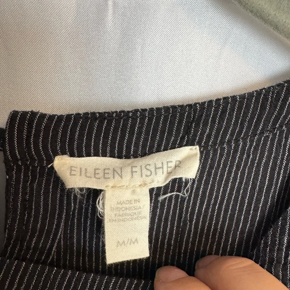 Eileen Fisher Black and White Pinstripe Tunic Top Size Medium - Picture 2 of 6